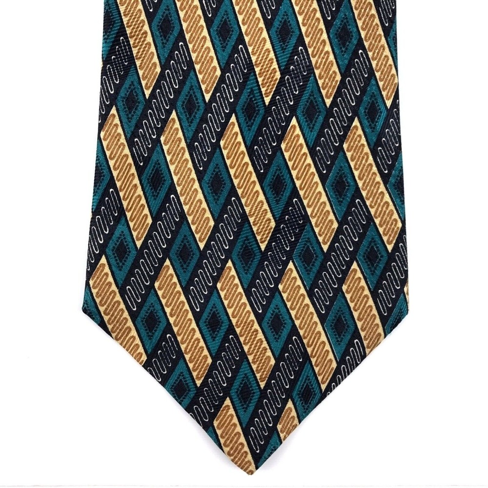 FUMAGALLI'S Men's Silk Necktie Italy Design Made in Spain Geometric Brown/Green